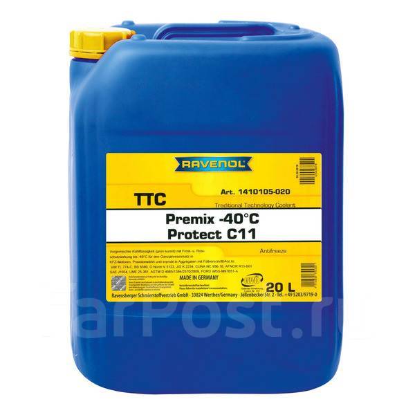 Антифриз Ravenol TTC Protect C11 Premix -40C (готовый) 20 литров, 20,00 ...
