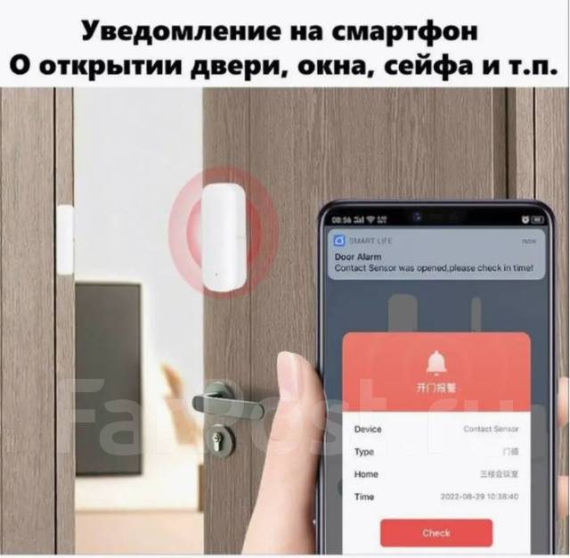 Умный Tuya/WiFi Датчик открытия дверей и окон для умного дома, новый, в ...