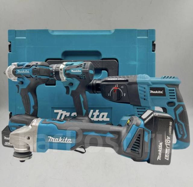Набор аккумуляторных инструментов Makita 4в1, новый, в наличии. Цена: 9 ...