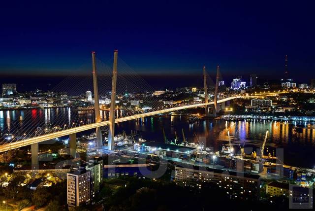 Bridges at Night - Golden and Russian bridges at night in Vladivostok, a Russian