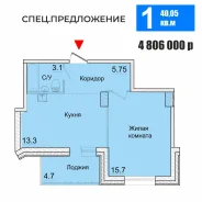 1-�. ��������, 40,05 �, 17/20 ��. ��� �������� ����
