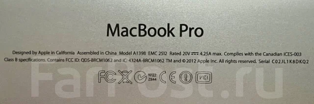 Apple MacBook Pro 15 2012 Mid. 15.4", 2,6����, ��� 8 ��, ���� 512���, WiFi: 1, Bluetooth: 1 ����