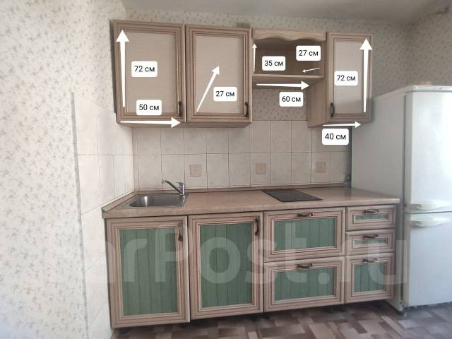 Кухонный гарнитур 200x60x87, прямая, светлое дерево, зелёный, 60,0 см ...