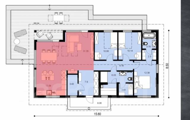 Архитектурный проект дома Микеа 5, 100-200 кв. м. 120 кв. м. 1 этаж ...