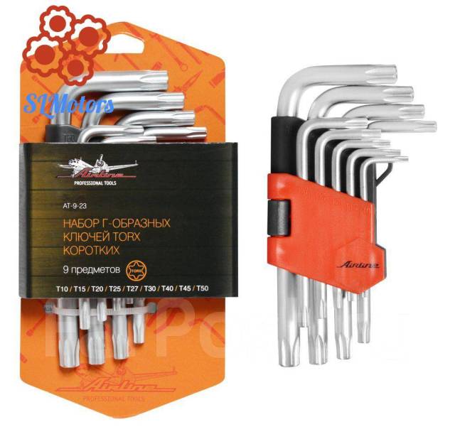 Набор Г-образных ключей TORX с отв. коротких 9 предметов (Т10, Т15, Т2 ...
