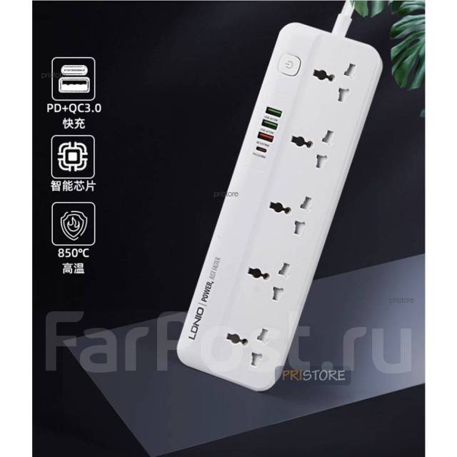 Сетевой фильтр удлинитель Xiaom Ldnio 5 розеток, 3 USB, Type-C 2 метра ...