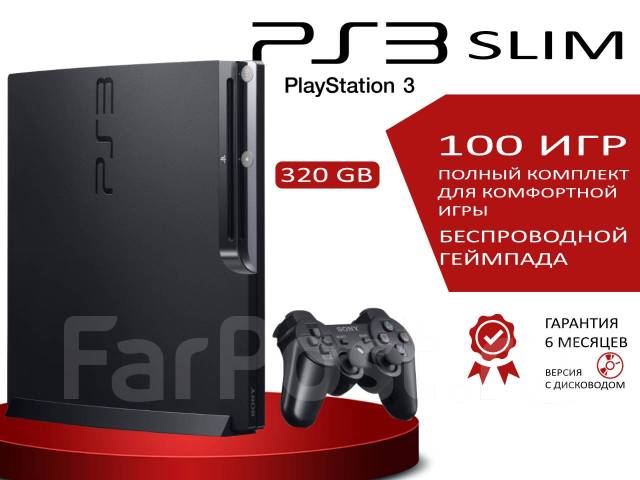 Sony PlayStation 3 Slim [PS3] 1 Геймпад, 100 Игр в подарок, б/у, в ...
