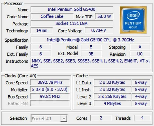 Intel Pentium Gold G5400 ����