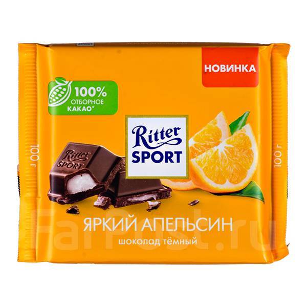 Шоколад Риттер Спорт Яркий Апельсин 100 г 1 уп. х 12 шт, в наличии ...