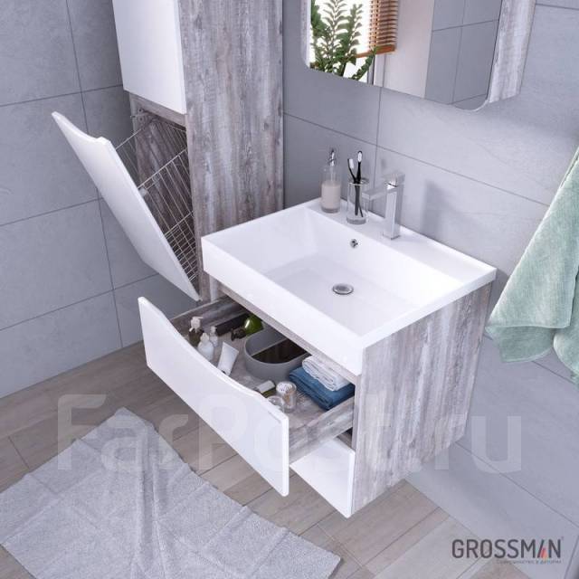 Тумба подвесная Талис-60 см + раковина Classika-60 (бетон пайн/белый ...