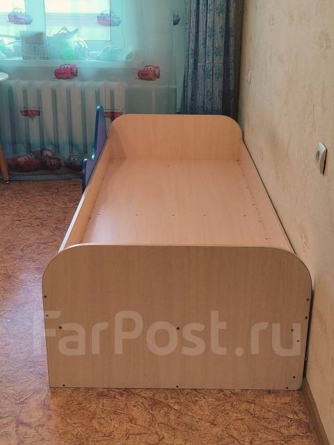 Кровать односпальная, светлое дерево, синий, 80,0 см, 200,0 см, б/у, в ...