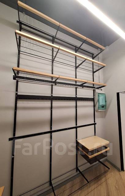 Сетчатая гардеробная система хранения, металл, угловой, чёрный, 186,0 ...