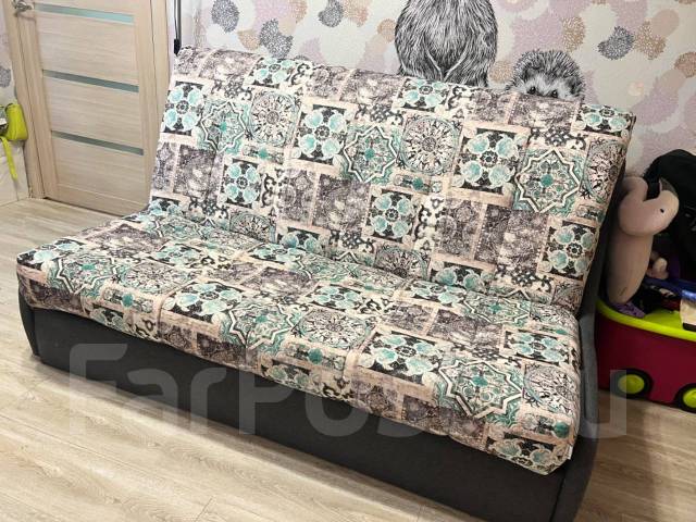 Малогабаритный диван - кровать, аккордеон, ткань, голубой, 155,0 см ...