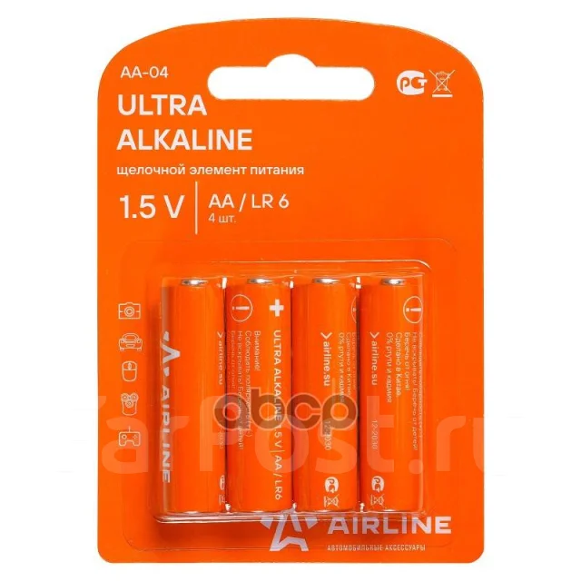 Батарейка LR-6 AA щелочная (AIRLINE) (к-т 4шт)