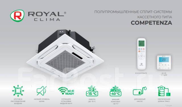 Кондиционер кассетный Royal Clima Competenza(обогрев до -15°с)до 180м2 ...
