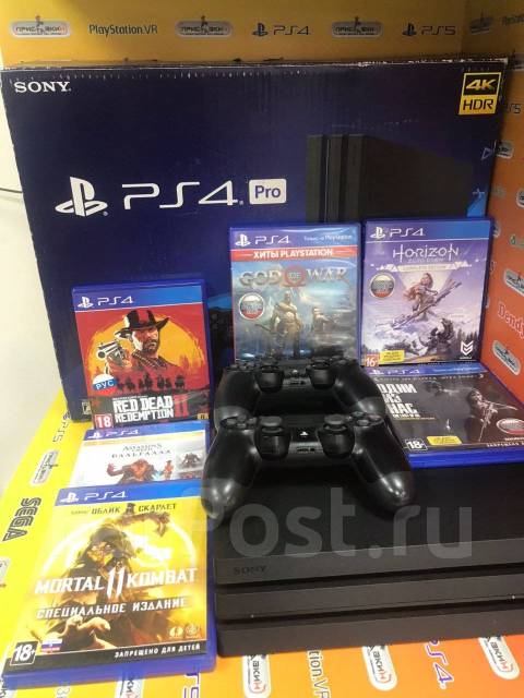 PlayStation 4 PRO 1TB +6 игр + 2 джой Приставкин, центр, б/у, в наличии ...