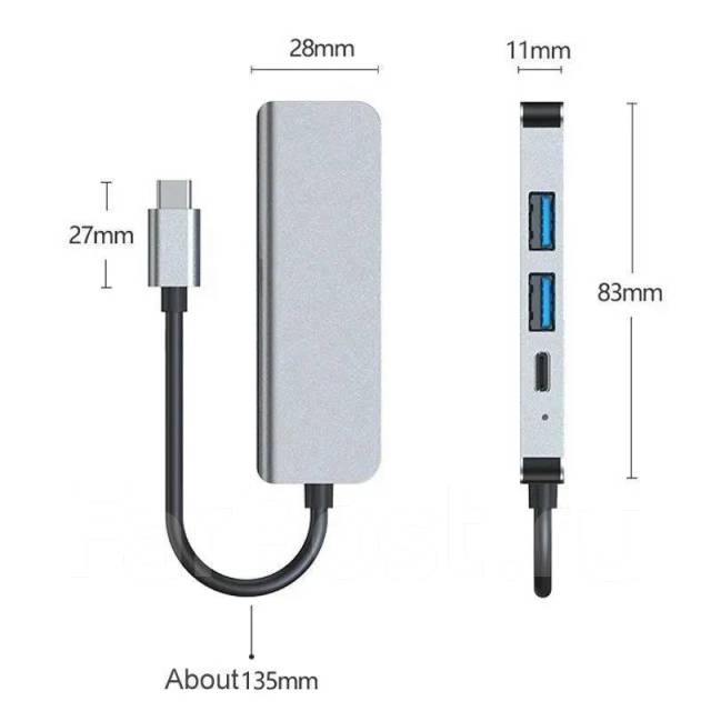 Переходник с Type-C на 2 разъема USB 3.0, разъем HDMI 4k и Type-C ...