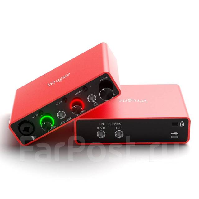 Внешняя звуковая карта USB, 2 входа (XLR+Jack)/2 выхода, Wrugste GV ...