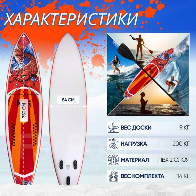Сапборд надувной Funwater Koi двухслойный кант 350, 11'5" (350 см ...