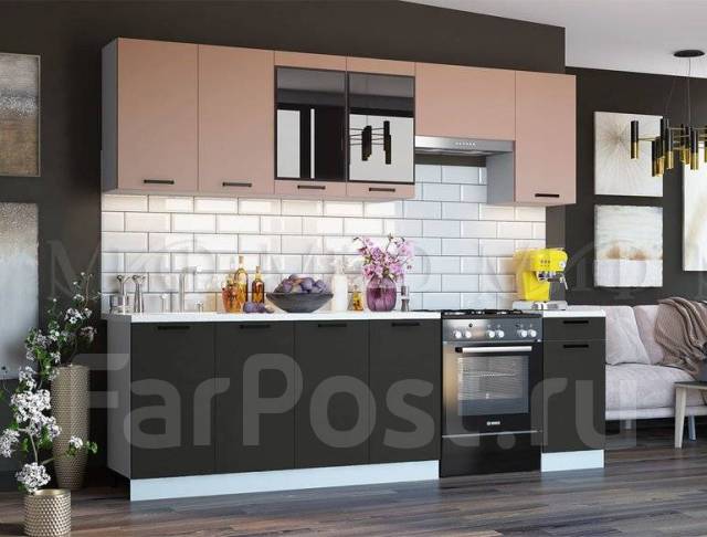 Кухня прямая Техно 2.6 м №3 цвета разные, модульная, мдф, чёрный ...