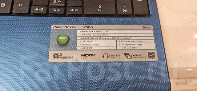 Acer Aspire 5750G. 15.6", 2,4����, ��� 8 ��, ���� 500���, WiFi: 1, ����������� �� 1��. ����
