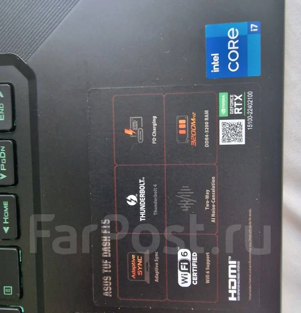 Asus TUF Dash F15. 15.6", ��� 16 ��, ���� 512���, WiFi: 1, Bluetooth: 1, ����������� �� 4��. ����