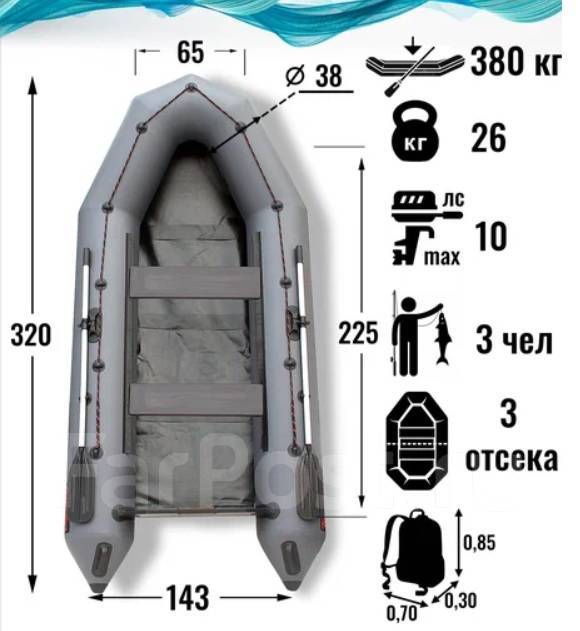 Лодка ПВХ Тайга 320. Зеленая. Деревянный пол, без двигателя, бензин ...