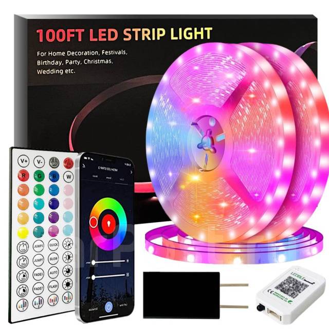 Лента Светодиодная гибкая, RGB, 24 В, Bluetooth + Д/У, 15 м, новый, в ...
