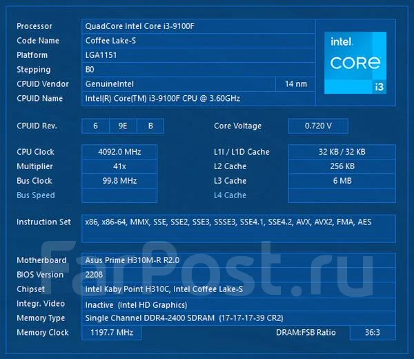Intel Core i3-9100F ����