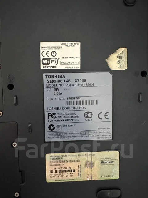 Toshiba. 15.4", 1,5����, ��� 4 ��, ���� 3���, WiFi: 1 ����