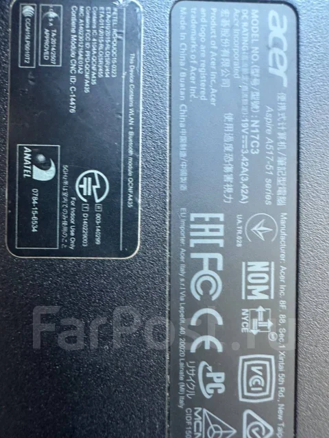 Acer. 17.3", 60,1����, ��� 6 ��, ���� 1 000���, WiFi: 1, Bluetooth: 1, ����������� �� 4��. ����