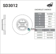 ���� ��������� ��������! Daewoo Nubira 1.6/2.0 16V 97 Sangsin Brake SD3012 SD3012 ����