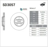 ���� ��������� �������� Renault Laguna III (BT0/1) 07- Megane 08- Scenic 09- Sangsin Brake SD3057 SD3057 ����