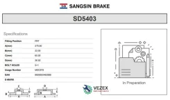 ���� ��������� AUDI A3 96-/Skoda Octavia 96-/VW BORA/GOLF IV/V �������� D 280��. Sangsin Brake SD5403 SD5403 ����