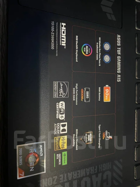 Asus TUF Gaming A15 FA507NVR. 15.6", 3,3����, ��� 16 ��, ���� 1 024���, WiFi: 1, Bluetooth: 1, ����������� �� 3��. ����