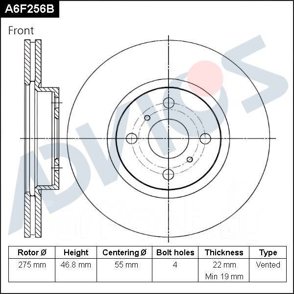   Toyota Axio/ Fielder/ Vitz (275mm) A6F256B 