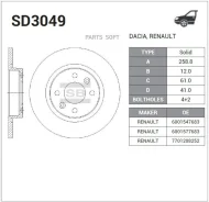 ���� ��������� Renault Logan/Sandero �������� �� ����. D 259��. SD3049 Sangsin Brake SD3049 SD3049 ����