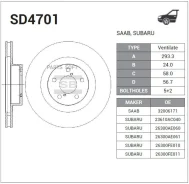 ���� ��������� Subaru Impreza 2.0 00 SD4701 Sangsin Brake SD4701 SD4701 ����
