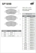 ������� ��������� Skoda Octavia 12-/VW GOLF 12-/Passat 08- �������� SP1698 Sangsin Brake SP1698 SP1698 ����