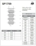 ������� ��������� ������ Opel Astra G 98/02-05/01 Zafira A 99/04-05/06 Sangsin Brake SP1759 SP1759 ����