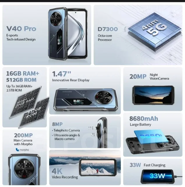 Doogee V40 Pro. �����, 512 ��, �����, Dual-SIM, ����������, NFC ����