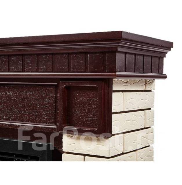 Портал для камина Firelight Bricks 25 камень бежевый, шпон темный дуб ...