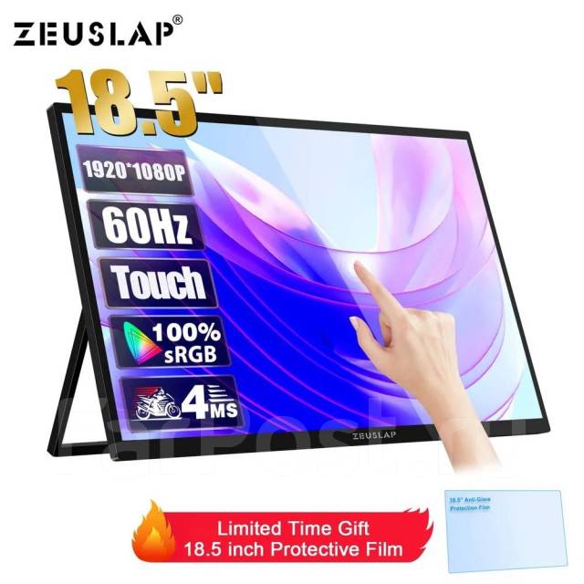 Портативный монитор Zeuslap 18.5 дюймов 1920х1080P сенсорный экран IPS ...