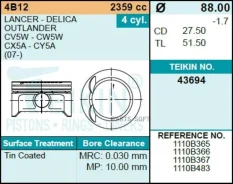 ������ ��� / Teikin ��� Mitsubishi Lancer Outlander 2005-2014 4B12; d=21; 43694-STD; 43694 1110B365 1110B366 Teikin 43694STD 43694STD ����