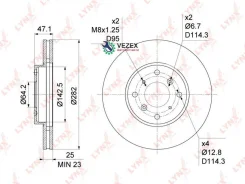 ���� ��������� ������������� (282x25) | ����� | Honda Accord VI 1.8-2.3 98-02 Lynxauto BN1043 BN1043 ����
