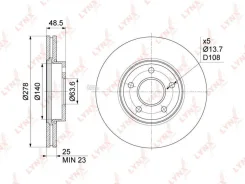 ���� ��������� �����. [278x25] FORD Focus II 1.4-2.0D 04-12 / C-Max 1.6-2.0D 03-10, Volvo C30 1.6-2.5 06-12 / S40 II 1.6-2.5 04-12 Lynxauto BN1024 BN1...