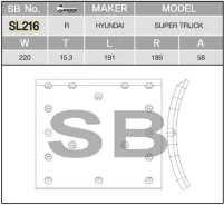 �������� ��������� ������ 220*15*191 16 ���. Hyundai GOLD, HD1000, HD250, HD260, HD270, HD350, HD360, HD700 SL216, L01038 SL216 ����