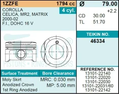 ������ ��������� 1ZZ-FE 46334 13101-22140 / 13101-22020 +0.50 ������������� (�-� 4��) Teikin 1310122020 ����