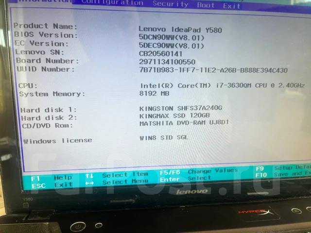 Lenovo IdeaPad Y580. 15.6", 2,4����, ��� 8 ��, ���� 256���, WiFi: 1, Bluetooth: 1, ����������� �� 1��. ����