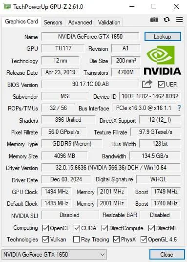GeForce GTX 1650 ����